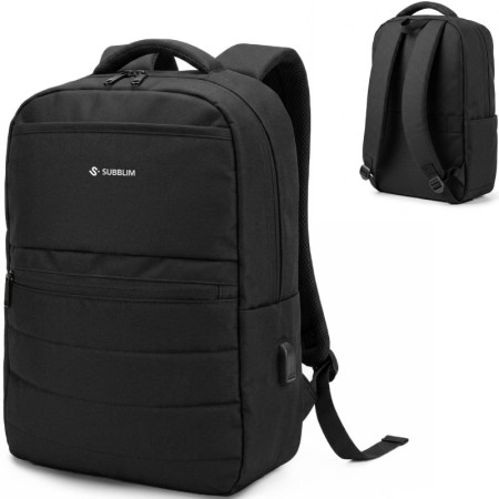Mochila Subblim Compact Backpack 15L para Portátiles hasta 15.6″/ Repelente al agua/ Cinta para Trolley/ Negra