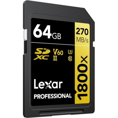 LEXAR 64GB PROFESSIONAL 1800X SDXC UHS-II CARDS, UP TO 280MB/S READ 210MB/S WRITE C10 V60 U3