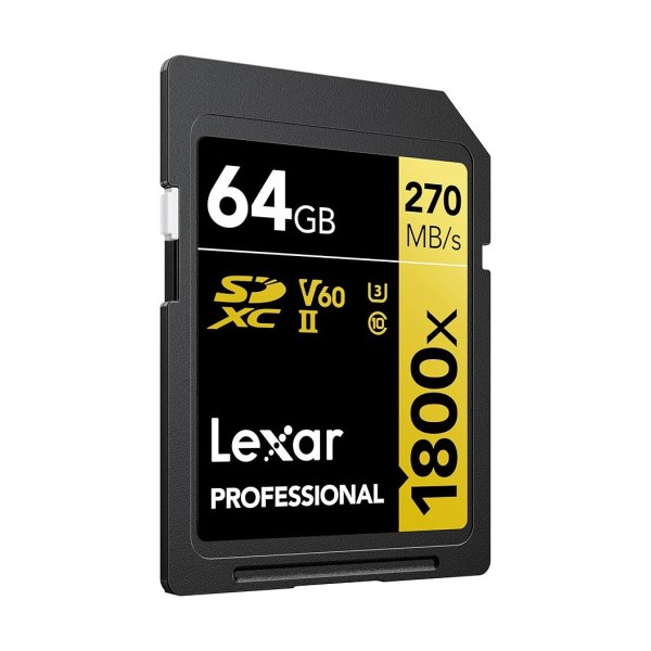 LEXAR 64GB PROFESSIONAL 1800X SDXC UHS-II CARDS, UP TO 280MB/S READ 210MB/S WRITE C10 V60 U3