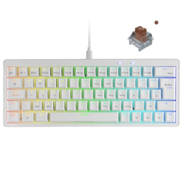 Teclado Gaming Mecánico Mars Gaming MKMINIPRO/ Switch Marrón/ Blanco