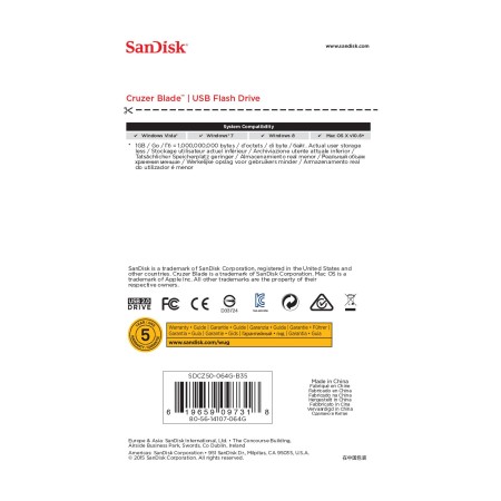 Pendrive 64GB SanDisk Cruzer Blade USB 2.0