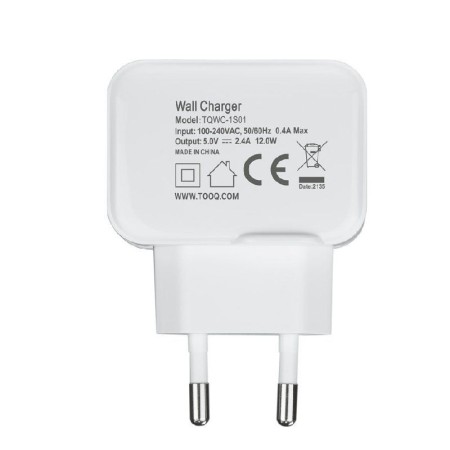 Cargador de Pared TooQ TQWC-1S01WT/ 1xUSB/ 12W/ Blanco