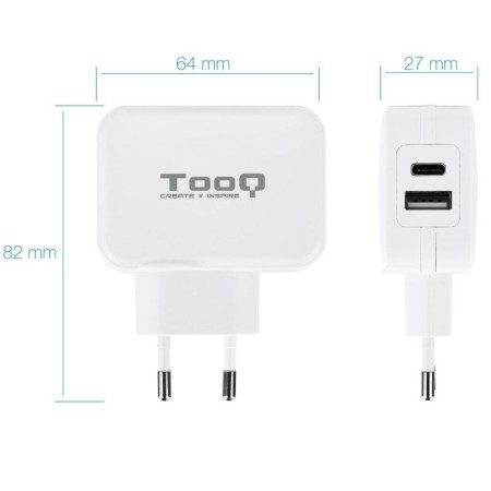 Cargador de Pared TooQ TQWC-2SC02WT/ 1xUSB Tipo-C/ 1x USB/ 27W