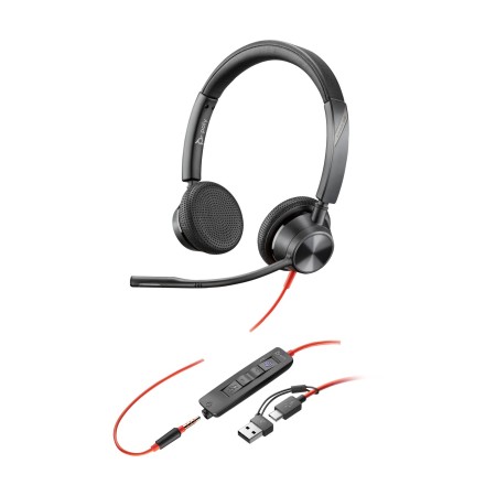 Auriculares Poly Blackwire 3225 para Microsoft Teams + 3.5 mm + Adaptador USB-C/A/ con Micrófono/ Jack 3.5 - USB Tipo-C/ Negros