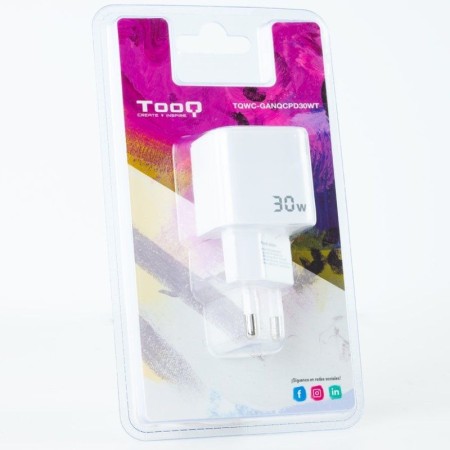 Cargador de Pared TooQ TQWC-GANQCPD30WT/ 1xUSB Tipo-C/ 1xUSB/ 30W