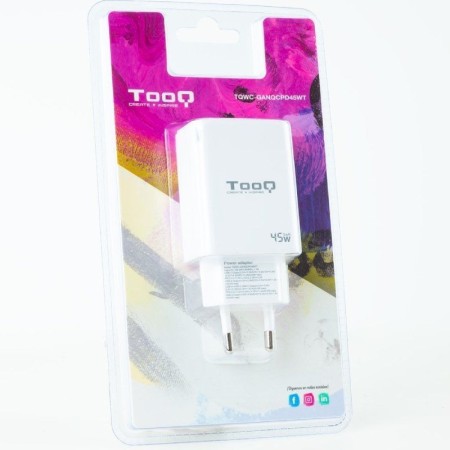 Cargador Gan de Pared TooQ TQWC-GANQCPD45WT/ 1xUSB Tipo-C/ 1xUSB/ 45W