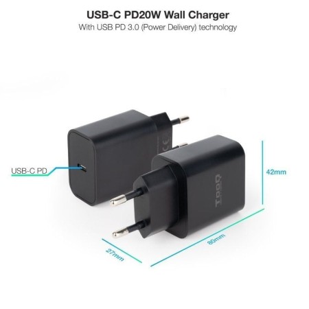 Cargador de Pared TooQ TQWC-PDUSBC20B/ 1xUSB Tipo-C/ 20W