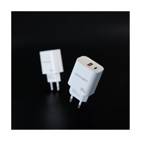 Cargador de Pared Nanocable 10.10.2011/ 1xUSB/ 1xUSB Tipo-C/ 30W/ Blanco