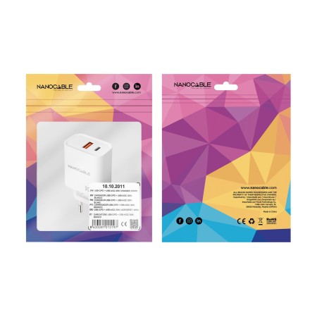 Cargador de Pared Nanocable 10.10.2011/ 1xUSB/ 1xUSB Tipo-C/ 30W/ Blanco