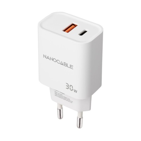 Cargador de Pared Nanocable 10.10.2011/ 1xUSB/ 1xUSB Tipo-C/ 30W/ Blanco