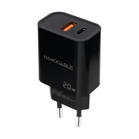 Cargador de Pared Nanocable 10.10.2008/ 1xUSB/ 1xUSB Tipo-C/ 20W/ Negro