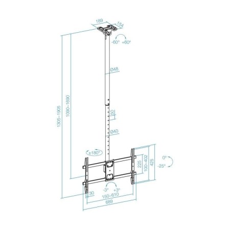 Soporte de Techo Giratorio/ Inclinable/ Nivelable TooQ LPCE1186TSLI-XL-B para TV de 43-86"/ hasta 60kg