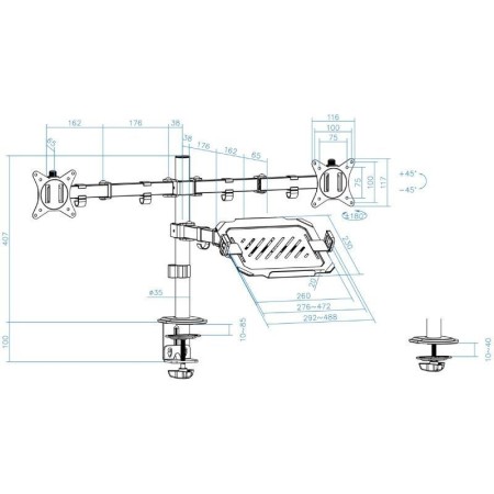 Soporte para 2 Monitores y 1 Portátil TooQ DB1202TN-B/ hasta 9kg