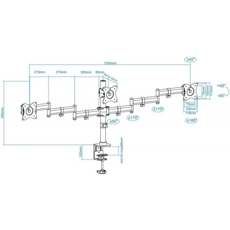 Soporte para 3 Monitores TooQ DB1327TN-B/ hasta 8kg