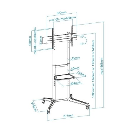 Soporte de Suelo Inclinable con Ruedas TooQ FS1170M-B para TV de 37-70"/ hasta 50kg