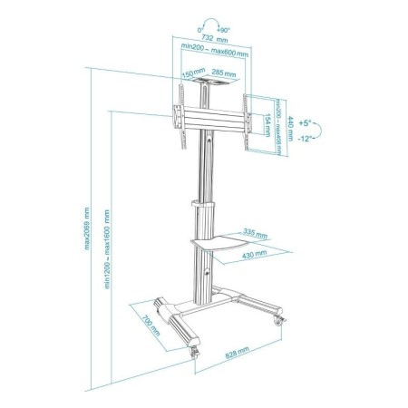 Soporte de Suelo Inclinable/ Ajustable con Ruedas TooQ FS1870M-B para TV de 37-70"/ hasta 50kg