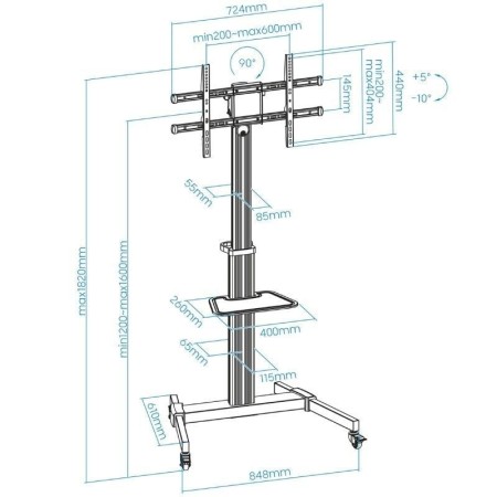 Soporte de Suelo Inclinable/ Ajustable con Ruedas TooQ FS1886M-B para TV de 37-86"/ hasta 50kg