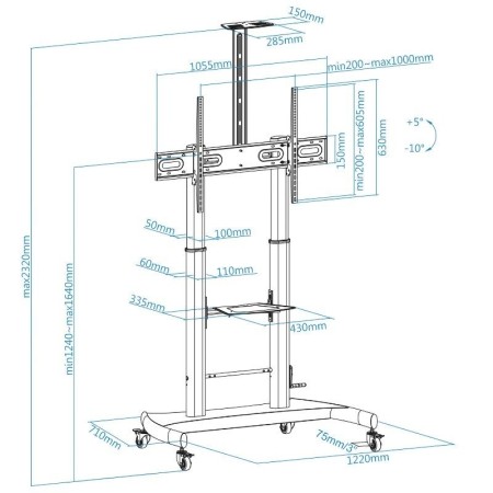 Soporte de Suelo con Ruedas Inclinable/ Nivelable TooQ FS20404HM-B para TV de 60-100"/ hasta 100kg