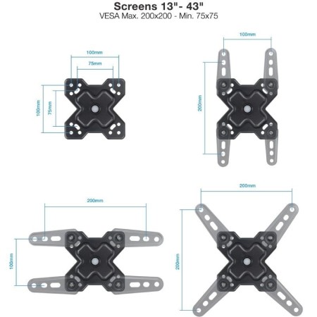 Soporte de Pared Extensible/ Giratorio/ Inclinable TooQ LP1343TN-B para TV de 13-43"/ hasta 20kg