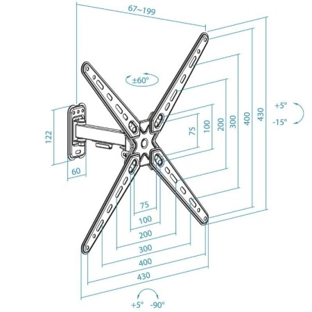 Soporte de Pared Extensible/ Giratorio/ Inclinable TooQ LP1355TN-B para TV de 13-55"/ hasta 25kg