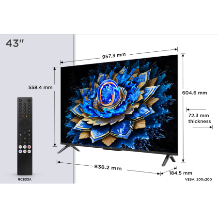 TCL T69C 43T69C Televisor 109,2 cm (43″) 4K Ultra HD Smart TV Wifi Negro 350 cd / m²