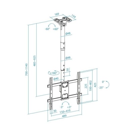 Soporte de Techo Giratorio/ Inclinable/ Nivelable TooQ LPCE1175TSLI-B para TV de 32-75"/ hasta 60kg