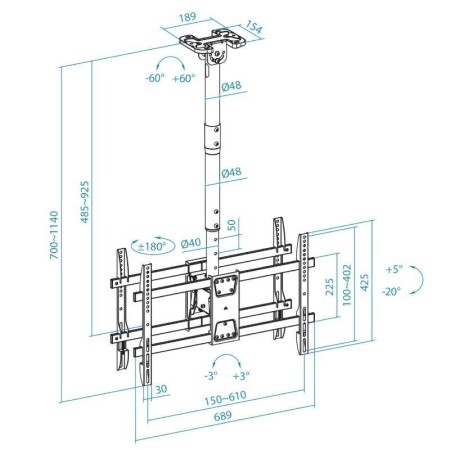 Soporte de Techo Giratorio/ Inclinable/ Nivelable TooQ LPCE2286TSLI-B para 2 TV de 43-86"/ hasta 100kg