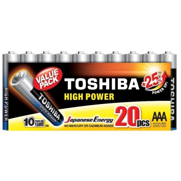 Pack de 20 Pilas AAA Toshiba High Power LR03/ 1.5V/ Alcalinas