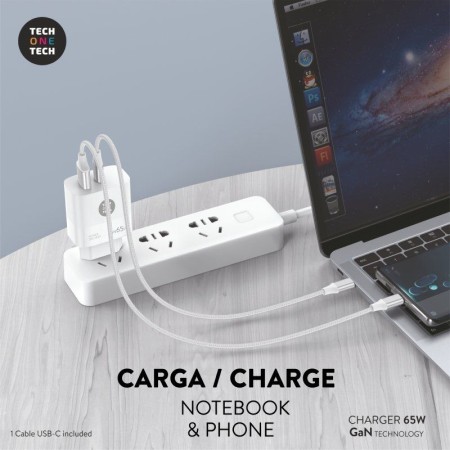 Cargador Gan de Pared Tech One Tech GaN PD TEC2273 / 1xUSB Tipo-C/ 1x USB/ 65W