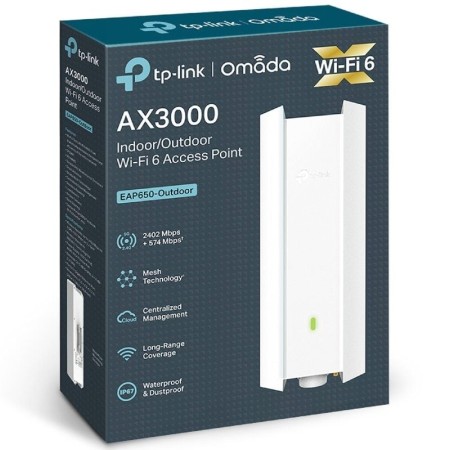 Punto de Acceso Inalámbrico TP-Link Omada EAP650-OUTDOOR/ WiFi 6/ PoE+/ 3000Mbps/ 2.4GHz 5GHz/ Antenas de 5dBi/ WiFi 802.11 ax/a