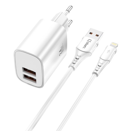 Kit cargador qcharx apolo 24a   cable usb a lightning blanco