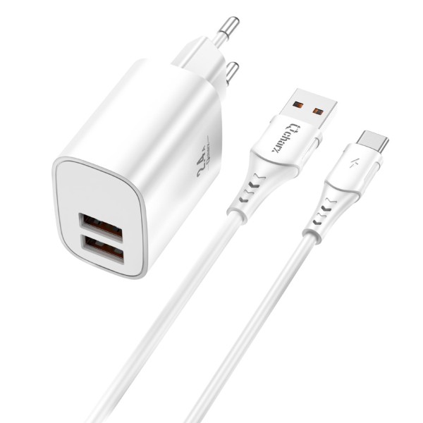 Kit cargador qcharx apolo 24a 12w  cable usb a tipo c blanco