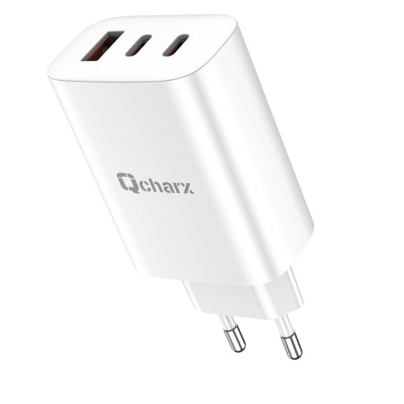 Cargador qcharx ares 3a 65w 2 puerto  tipo c  usb blanco