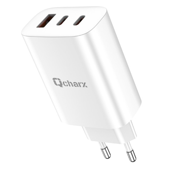 Cargador qcharx ares 3a 65w 2 puerto  tipo c  usb blanco