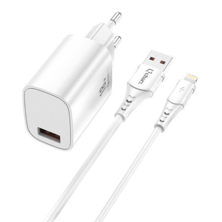 Kit cargador qcharx artemisia 3a 18w  cable usb lightning  blanco