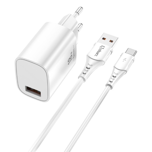 Kit cargador qcharx artemisia 3a 18w  cable usb a tipo c blanco