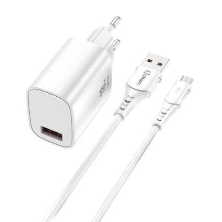 Kit cargador qcharx artemisia 3a 18w  cable usb a micro blanco