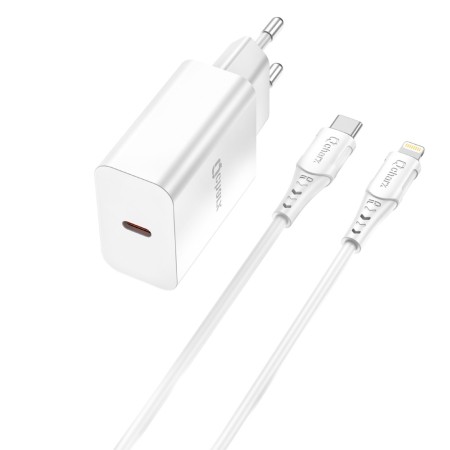 Kit cargador qcharx chronos 3a 20w  cable tipo c a lightning blanco