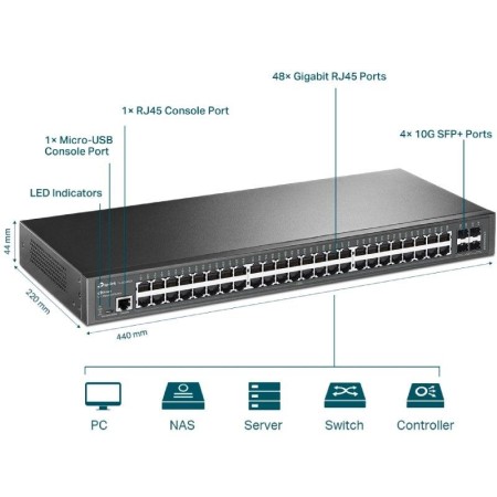 Switch Gestionable TP-Link Omada JetStream TL-SG3452X 52 Puertos/ RJ-45 10/100/1000/ SFP+ 10GBE