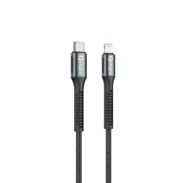 Cable qcharx prague tipo c a lightning 3a 20w - 1 m - aleación de aluminio negro cable trenzado suave