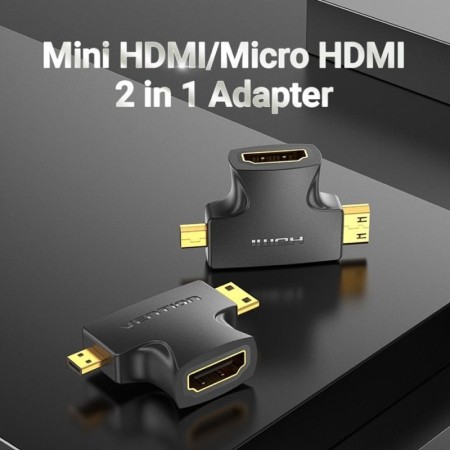 Adaptador HDMI 2 en 1 Vention AGFB0/ HDMI Hembra - Micro HDMI Macho - Mini HDMI Macho