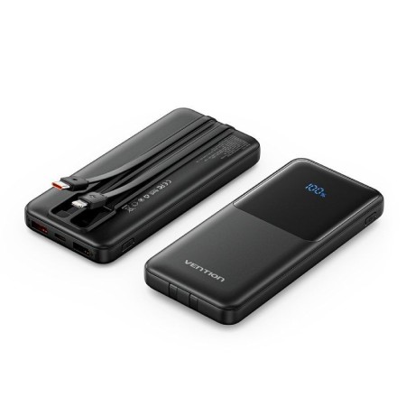 Powerbank 10000mAh Vention FHOB0/ 22.5W/ Negra/ Incluye Cable USB TIpo-C y Lightning