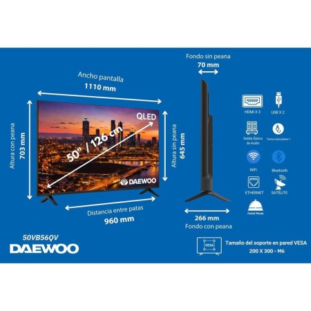 Tv daewoo 50 pulgadas qled 4k uhd - 50vb56qv - smart tv