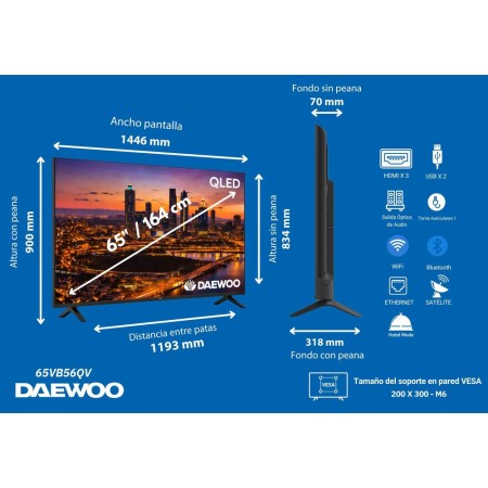 Tv daewoo 65 pulgadas qled 4k uhd - 65vb56qv - smart tv