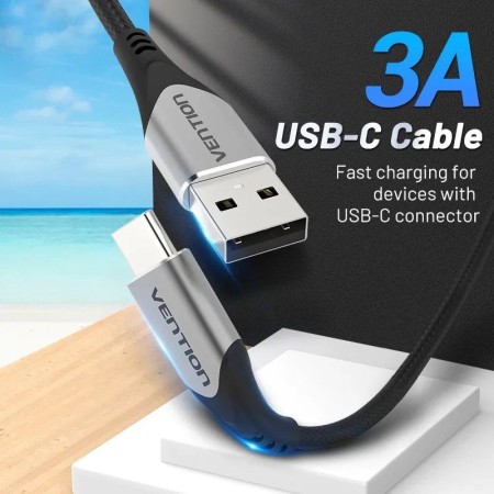 Cable USB 2.0 Tipo-C Vention CODHI/ USB Tipo-C Macho - USB Macho/ Hasta 60W/ 480Mbps/ 3m/ Gris