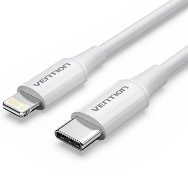 Cable USB 2.0 Tipo-C Lightning Vention LAJWF/ USB Tipo-C Macho - Lightning Macho/ Hasta 27W/ 480Mbps/ 1m/ Blanco