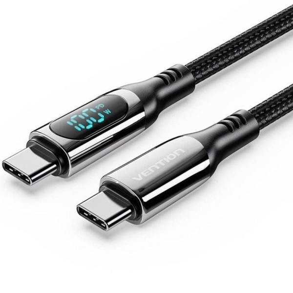 Cable USB 2.0 Tipo-C 5A 100W Vention TAYBAV/ USB Tipo-C Macho - USB Tipo-C Macho/ Hasta 100W/ 480Mbps/ 1.2m/ con Pantalla LED/ N