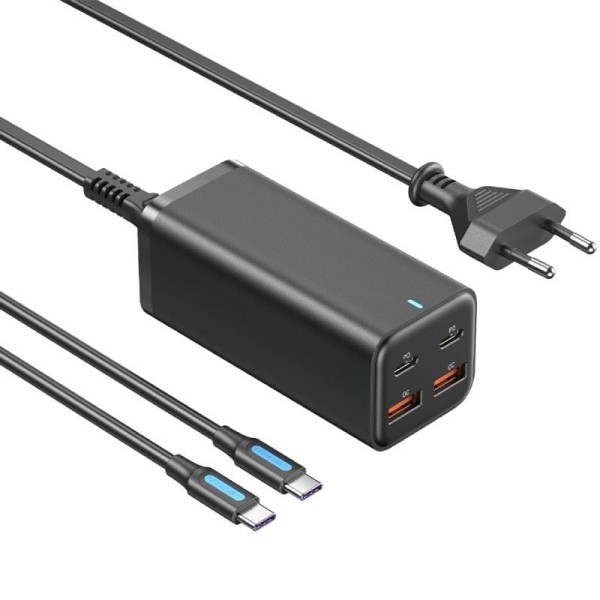 Cargador de Pared Vention FBSBG-EU/ 2xUSB Tipo-C + Cable USB Tipo-C/ 2xUSB/ 100W