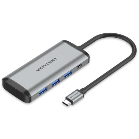 Docking USB Tipo-C Vention TGRHB/ 3xUSB/ 1xLector Tarjetas/ 1xUSB Tipo-C PD/ Gris