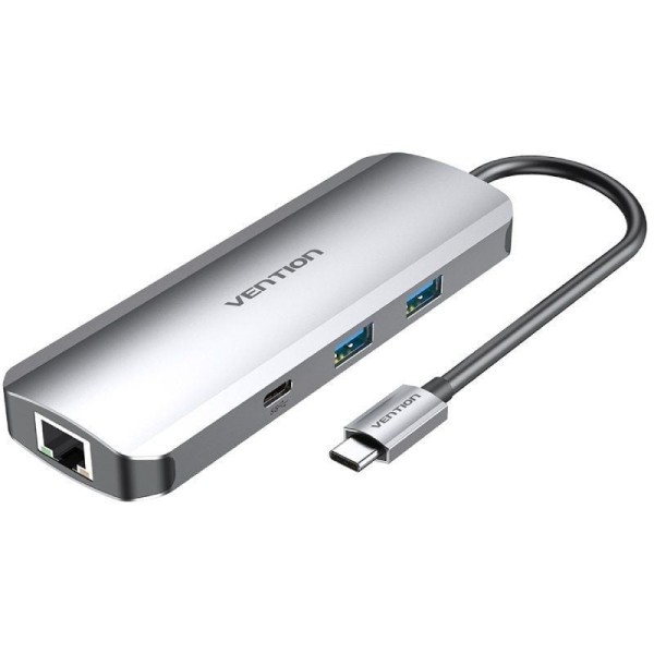 Docking USB Tipo-C Vention TOMHB/ 1xHDMI/ 2xUSB/ 1xUSB Tipo-C/ 1xUSB Tipo-C PD/ 1xRJ45/ 1xLector Tarjetas SD y MicroSD/ Jack 3.5